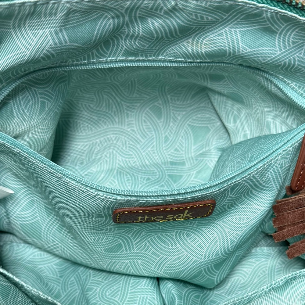 The SAK Kendra Hobo Shoulder Bag. Teal and Brown Leather. - Picture 9 of 12